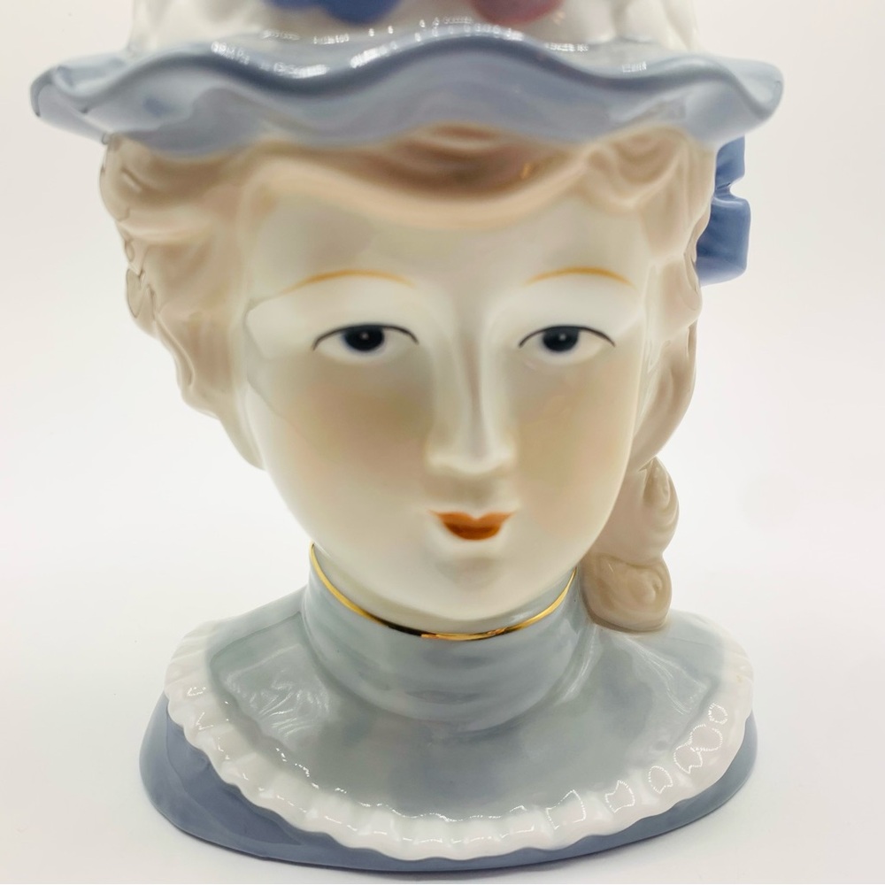 Large Vintage Ceramic Lady Head Vase Planter – 7” Tall Pastel Flowers & Hat - Picture 4 of 11